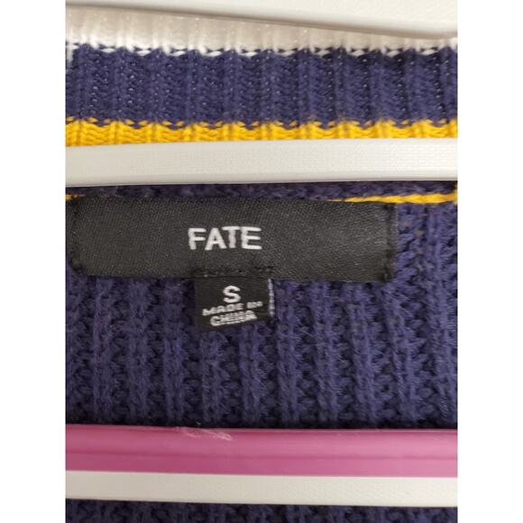 Women's Fate Navy V-Neck Knotted Cotton Sweater w/ Frayed Trim | Size Small - Picture 6 of 7